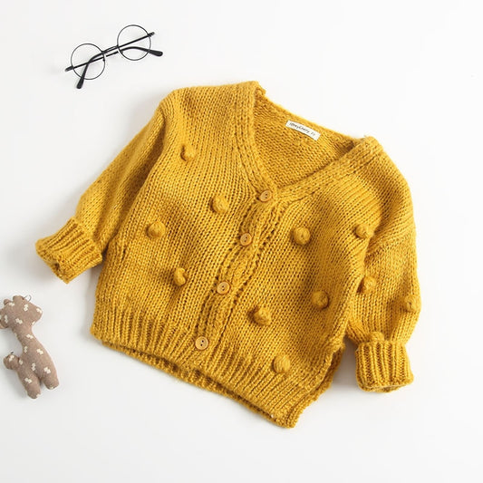 Knitted Pom Pom Cardigan - Mustard - nixonscloset